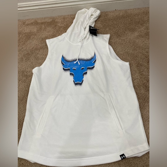 Under Armour Dwayne Johnson/The Rock White/Blue Sleeveless Hoodie Shirt - Picture 1 of 3
